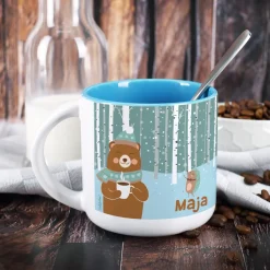 Große Tasse - Winterlandschaft und Bär - mit Name