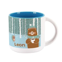 Große Tasse - Winterlandschaft und Bär - mit Name