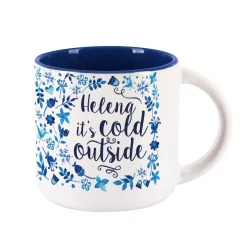 Große winterliche Tasse - it's cold outside - mit Name, Schneeflocken und Blüten