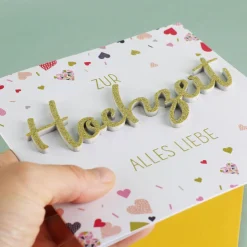 Grußkarte zur Hochzeit mit goldenem 3D Schriftzug