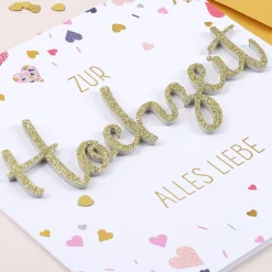 Grußkarte zur Hochzeit mit goldenem 3D Schriftzug