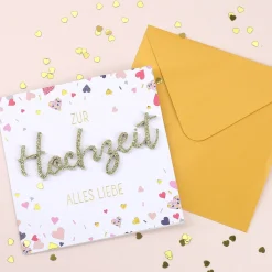 Grußkarte zur Hochzeit mit goldenem 3D Schriftzug