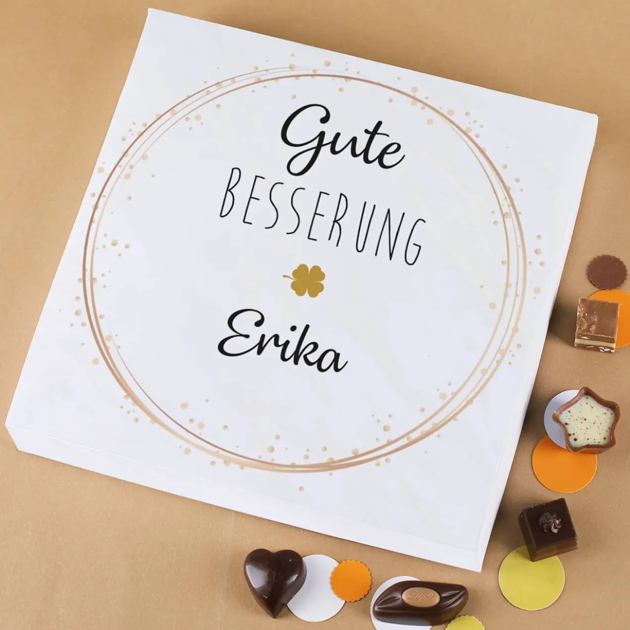 Gute Besserung - 32 Lindt Pralinen mit Name personalisiert