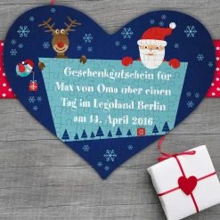 Gutschein-Puzzle in Herzform zu Weihnachten mit individuellem Text