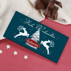100g Vollmilchschokolade mit Weihnachtsmotiv und Ihren Namen