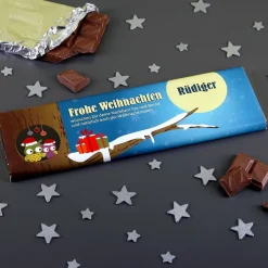 300g Weihnachtsschokolade mit Eulen und persönlichem Text