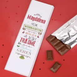 300g Weihnachtsschokolade mit Spruch und Wunschnamen
