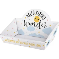Hallo kleines Wunder - Geschenkkorb in klein mit Wunschtext und Name bedruckt - wahlweise gefüllt
