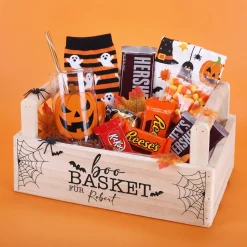 Halloween Boo Basket personalisiert | Geschenkkorb aus Holz zum selbst befüllen
