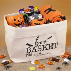 Halloween Korb personalisiert mit Name | Boo Basket aus 100% Baumwolle für Süßes oder Saures