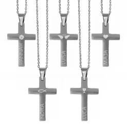 Halskette mit graviertem Kreuz zu Kommunion, Konfirmation, Taufe in Geschenkbox
