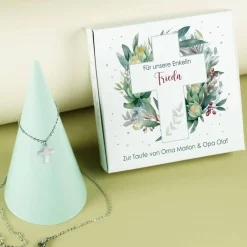 Halskette mit Kreuz Anhänger in Geschenkbox mit Name und Wunschtext
