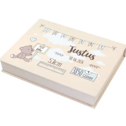 Handgearbeitete Erinnerungsbox als personalisiertes Geschenk zur Geburt für Jungen | Fotobox als Buch
