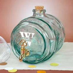 Handgefertigtes Weinfass aus recyceltem Glas mit Initiale & Name | Geschenk für Wein Liebhaber
