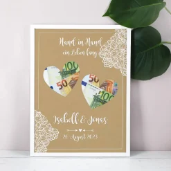 Hand in Hand ein Leben lang. - Bilderrahmen als Geldgeschenk zur Hochzeit