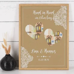 Hand in Hand ein Leben lang. - Bilderrahmen als Geldgeschenk zur Hochzeit