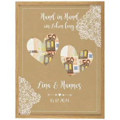 Hand in Hand ein Leben lang. - Bilderrahmen als Geldgeschenk zur Hochzeit