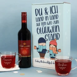 Hand in Hand zum Glühweinstand - Geschenkset mit zwei Gläsern, Glühwein und Box