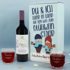 Hand in Hand zum Glühweinstand - Geschenkset mit zwei Gläsern, Glühwein und Box