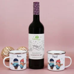 Hand in Hand zum Glühweinstand - Geschenkset zu Weihnachten mit Glühwein, Tassen und Box
