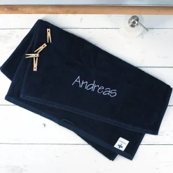 Handtuch in nachtblau mit Name bestickt, 3 Größen zur Auswahl, Badetuch, Gästehandtuch