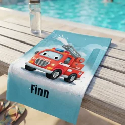 Handtuch mit Feuerwehr Motiv und Name personalisiert für Jungen | Badetuch als Geschenk für Kinder