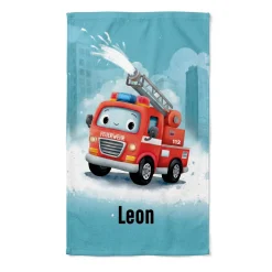 Handtuch mit Feuerwehr Motiv und Name personalisiert für Jungen | Badetuch als Geschenk für Kinder