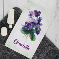Handtuch mit Geburtsblume und Name personalisiert | Badetuch & Gästetuch als Geschenk zum Geburtstag