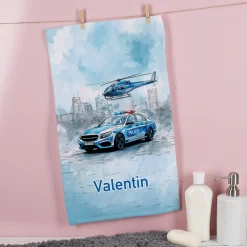 Handtuch mit Name und Polizei Motiv personalisiert für Kinder | Badetuch als Geschenk für Jungen