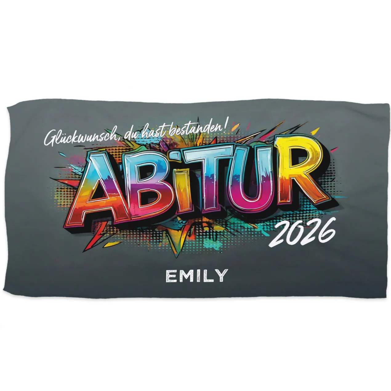 Handtuch zum Abitur personalisiert mit eigenem Text | Graffiti-Motiv