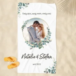 Handtuch zur Hochzeit mit eigenem Foto & Text | Eukalyptus-Motiv