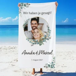 Handtuch zur Hochzeit mit eigenem Foto & Text | Eukalyptus-Motiv
