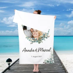 Handtuch zur Hochzeit mit eigenem Foto & Text | Eukalyptus-Motiv
