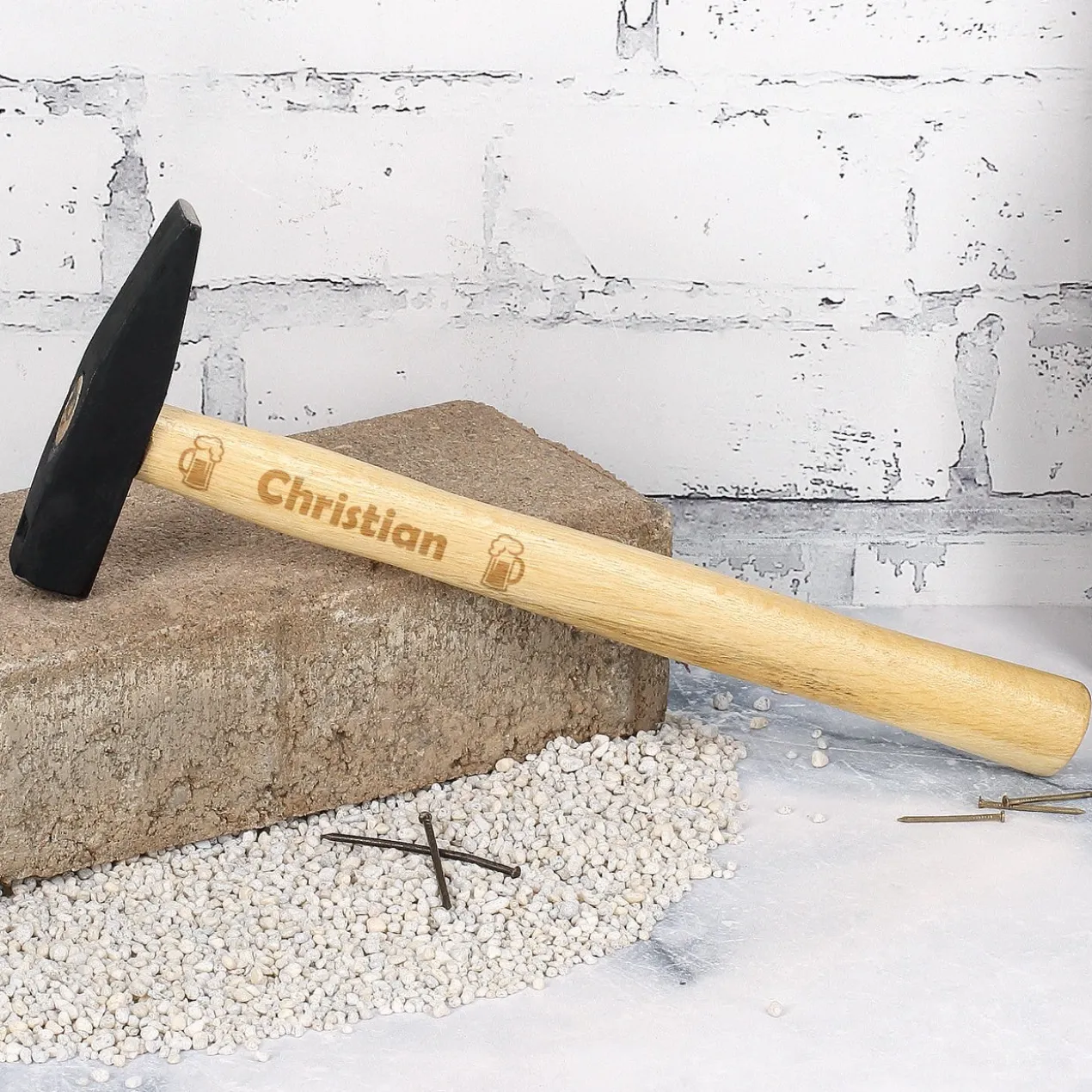 Handwerker Geschenkset für Männer mit Biermotiv - Box, Zollstock, Bleistift und Hammer