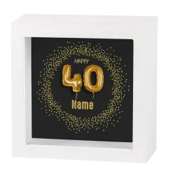 Happy 40 - Bilderrahmenspardose zum 40. Geburtstag mit Name, 15x15cm