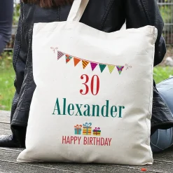 Happy Birthday - Baumwollbeutel mit Name und Alter