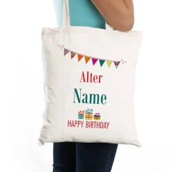 Happy Birthday - Baumwollbeutel mit Name und Alter