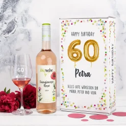 Happy Birthday 60 - Biorebe Geschenkset mit Weinglas in Geschenkbox | Nachhaltiger Wein