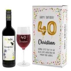 Happy Birthday 40 - Biorebe Wein und Weinglas in Geschenkbox | Bienenfreundlich, Vegan, Nachhaltig