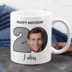 Happy Birthday - Fototasse zum 20. Geburtstag mit Name