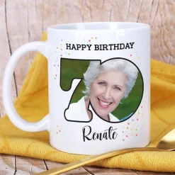 Happy Birthday 70 - Fototasse zum Geburtstag mit Name