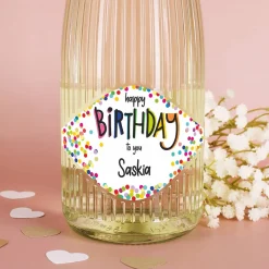 Happy Birthday - Fruchtsecco in zwei Sorten mit Ihrem Wunschnamen zum Geburtstag