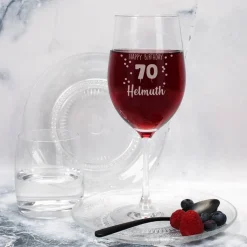 Happy Birthday 70 - graviertes Weinglas zum 70. Geburtstag mit Name