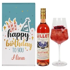 Happy Birthday to you - Lillet Geschenkset zum Geburtstag mit graviertem Weinglas