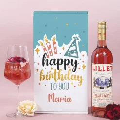 Happy Birthday to you - Lillet Geschenkset zum Geburtstag mit graviertem Weinglas