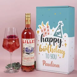 Happy Birthday to you - Lillet Geschenkset zum Geburtstag mit graviertem Weinglas