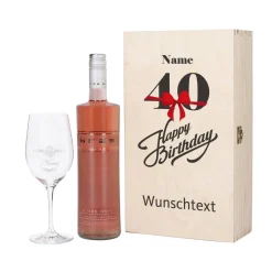 Happy Birthday - Weingeschenkset zum 40. Geburtstag mit graviertem Weinglas und Flasche