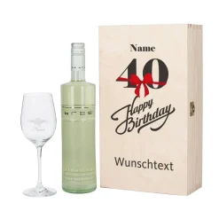 Happy Birthday - Weingeschenkset zum 40. Geburtstag mit graviertem Weinglas und Flasche