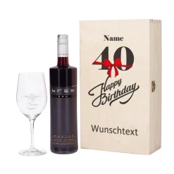 Happy Birthday - Weingeschenkset zum 40. Geburtstag mit graviertem Weinglas und Flasche
