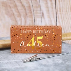 Happy Birthday - Ziegelstein Geldclip als Geschenk zum Geburtstag mit Name und Alter